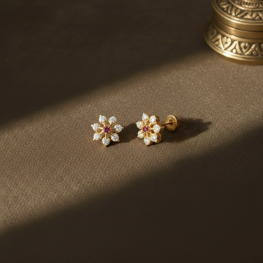 RUBY DIAMOND HIRA EIGHT STONE STUD EARRINGS