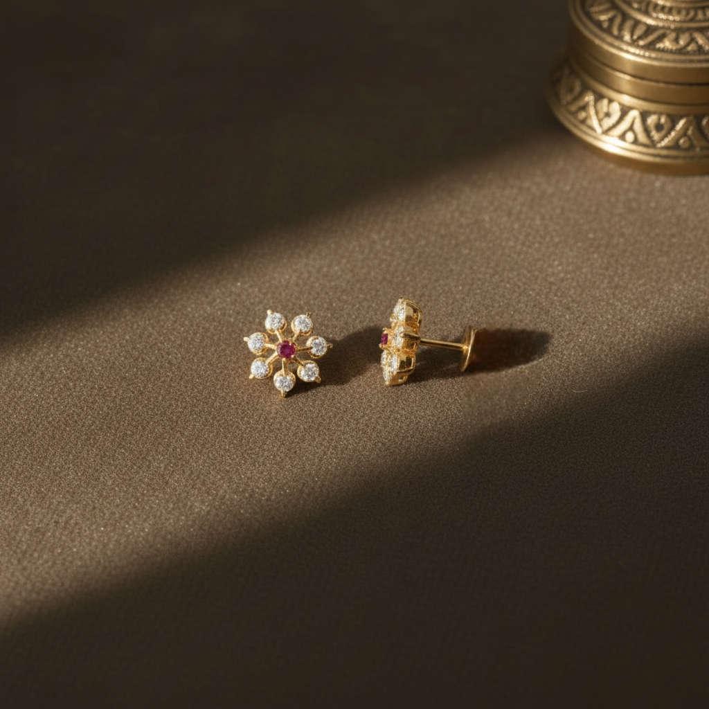 RUBY DIAMOND HIRA EIGHT STONE STUD EARRINGS