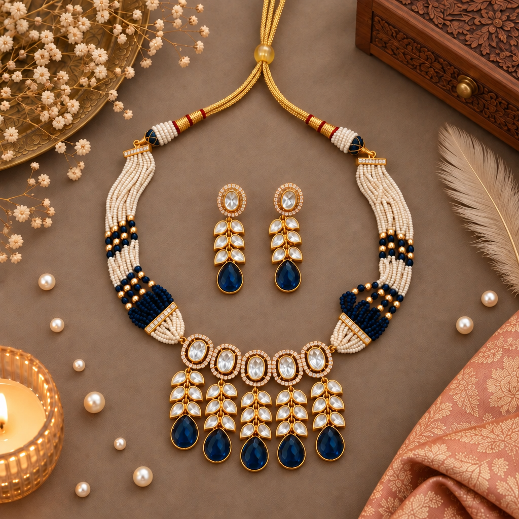 BLUE GIARA KUNDAN JEWELLERY SET