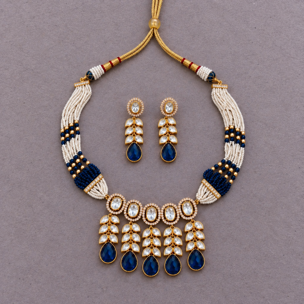 BLUE GIARA KUNDAN JEWELLERY SET
