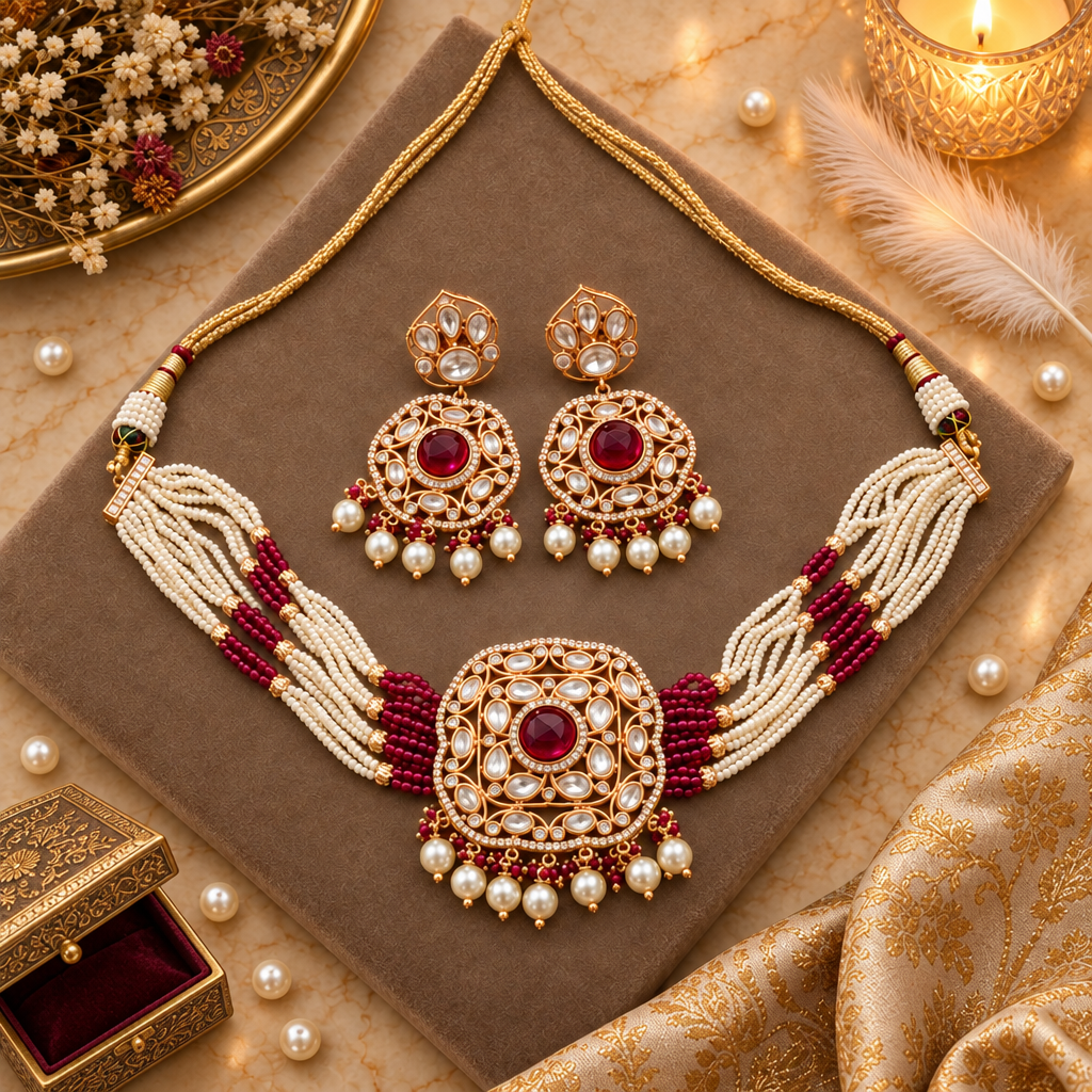 RUBY SHEERA KUNDAN JEWELLERY SET