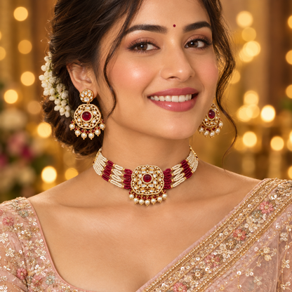 RUBY SHEERA KUNDAN JEWELLERY SET