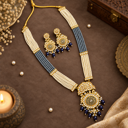 GREY NILAN KUNDAN JEWELLERY SET