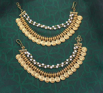 PREMIUM COIN THREE LAYER PEARL EAR CHAIN