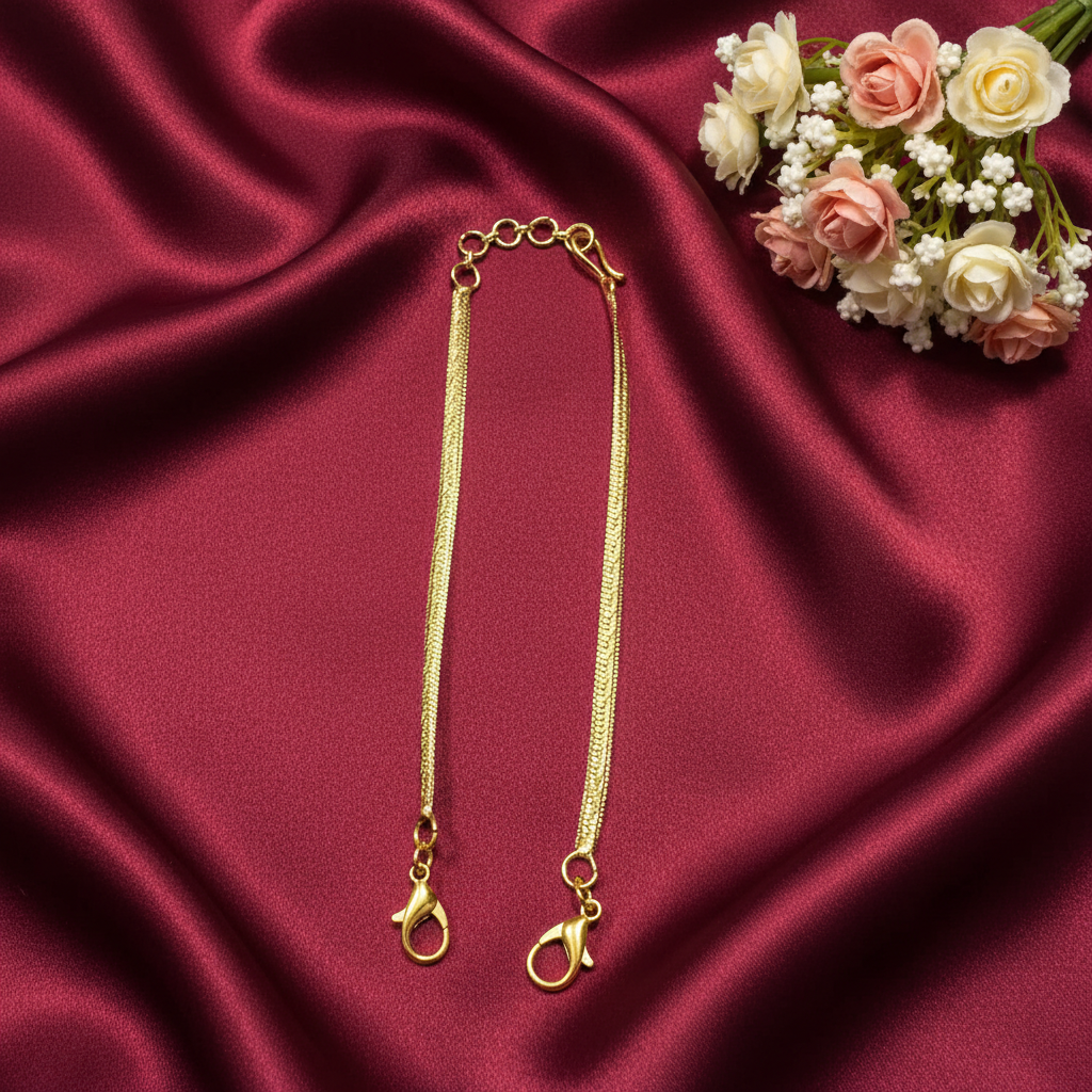 18K GOLD LOOK FLAT TYPE NECKLACE BACK CHAIN - WITH FISH HOOK