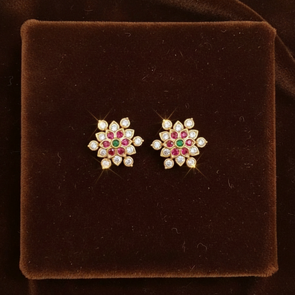 MULTICOLOR DIAMOND INDUJA STUD EARRINGS
