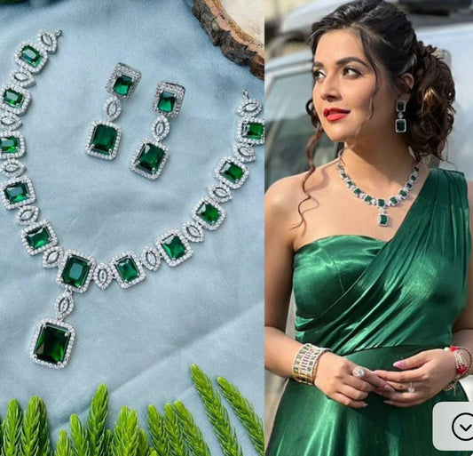 EMERALD SHLOKA AMBANI ZIRCONIA JEWELLERY SET