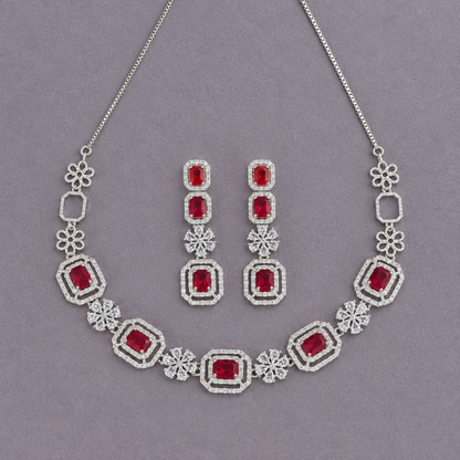 RUBY AAROHI AMERICAN DIAMOND JEWELLERY SET