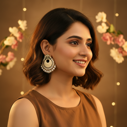 BEIGE TAANYA KUNDAN CHANDBALI EARRINGS