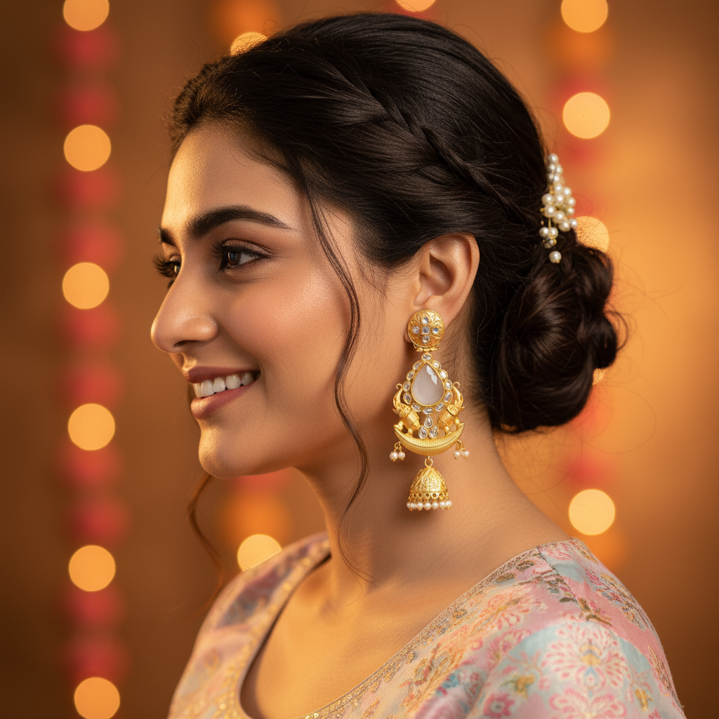 IVORY NIHAAL KUNDAN JHUMKI EARRINGS