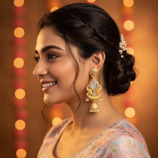 IVORY NIHAAL KUNDAN JHUMKI EARRINGS