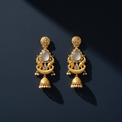 IVORY NIHAAL KUNDAN JHUMKI EARRINGS