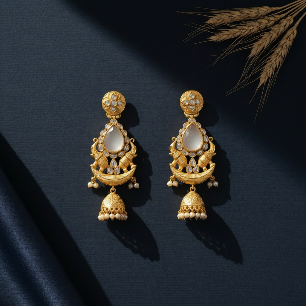 IVORY NIHAAL KUNDAN JHUMKI EARRINGS