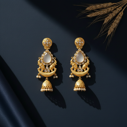 IVORY NIHAAL KUNDAN JHUMKI EARRINGS