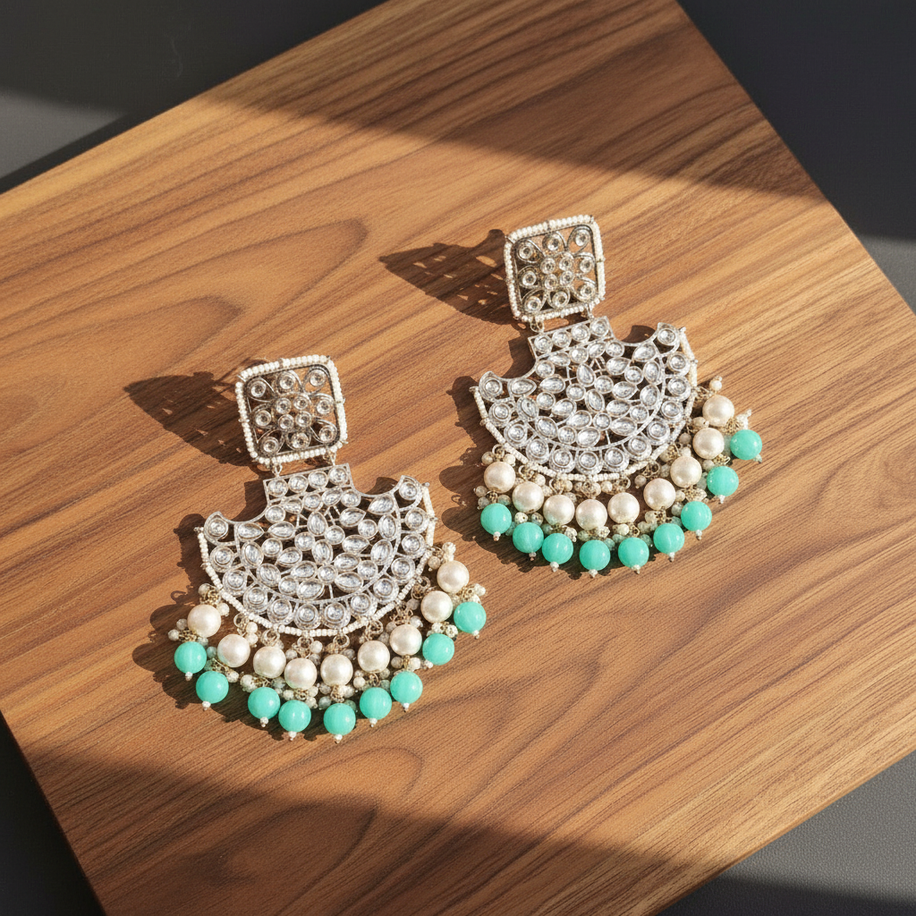 MINT KIARA KUNDAN CHANBALI EARRINGS