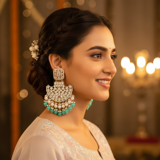MINT KIARA KUNDAN CHANBALI EARRINGS