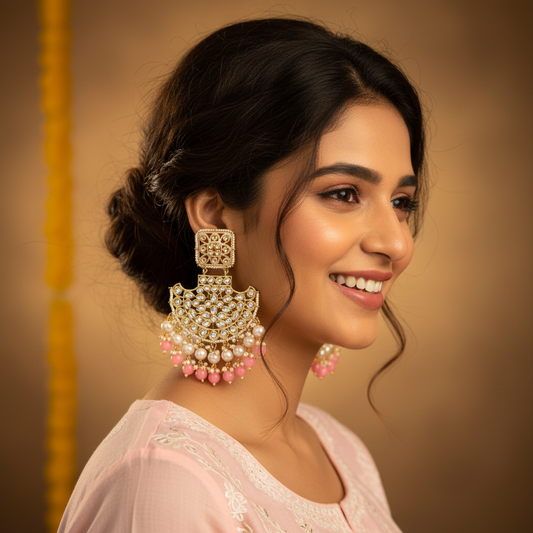 PINK KIARA KUNDAN CHANBALI EARRINGS