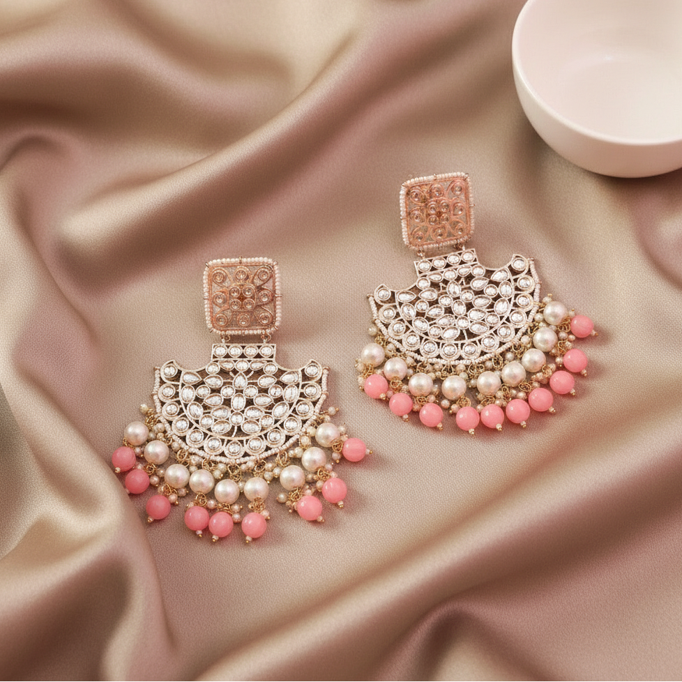 PINK KIARA KUNDAN CHANBALI EARRINGS