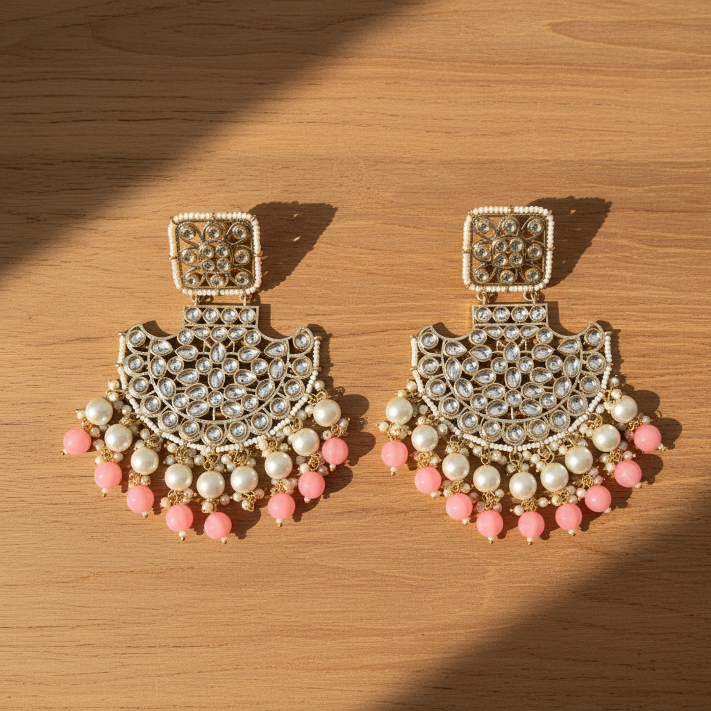 PINK KIARA KUNDAN CHANBALI EARRINGS