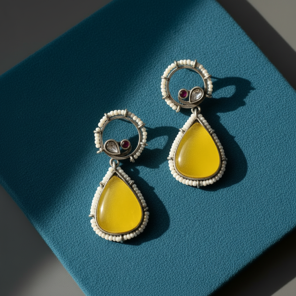 YELLOW ANALA  SILVER PLATED EARRINGS