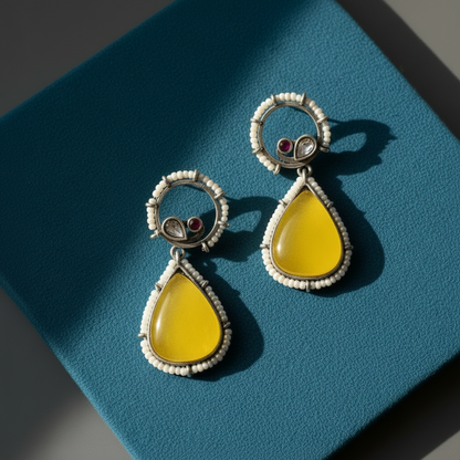 YELLOW ANALA  SILVER PLATED EARRINGS
