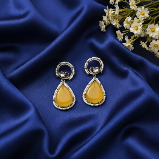 YELLOW ANALA  SILVER PLATED EARRINGS