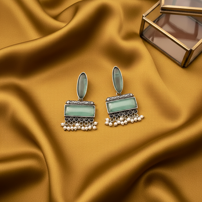 TURQUOISE CHANDRIMA SILVER PLATED EARRINGS
