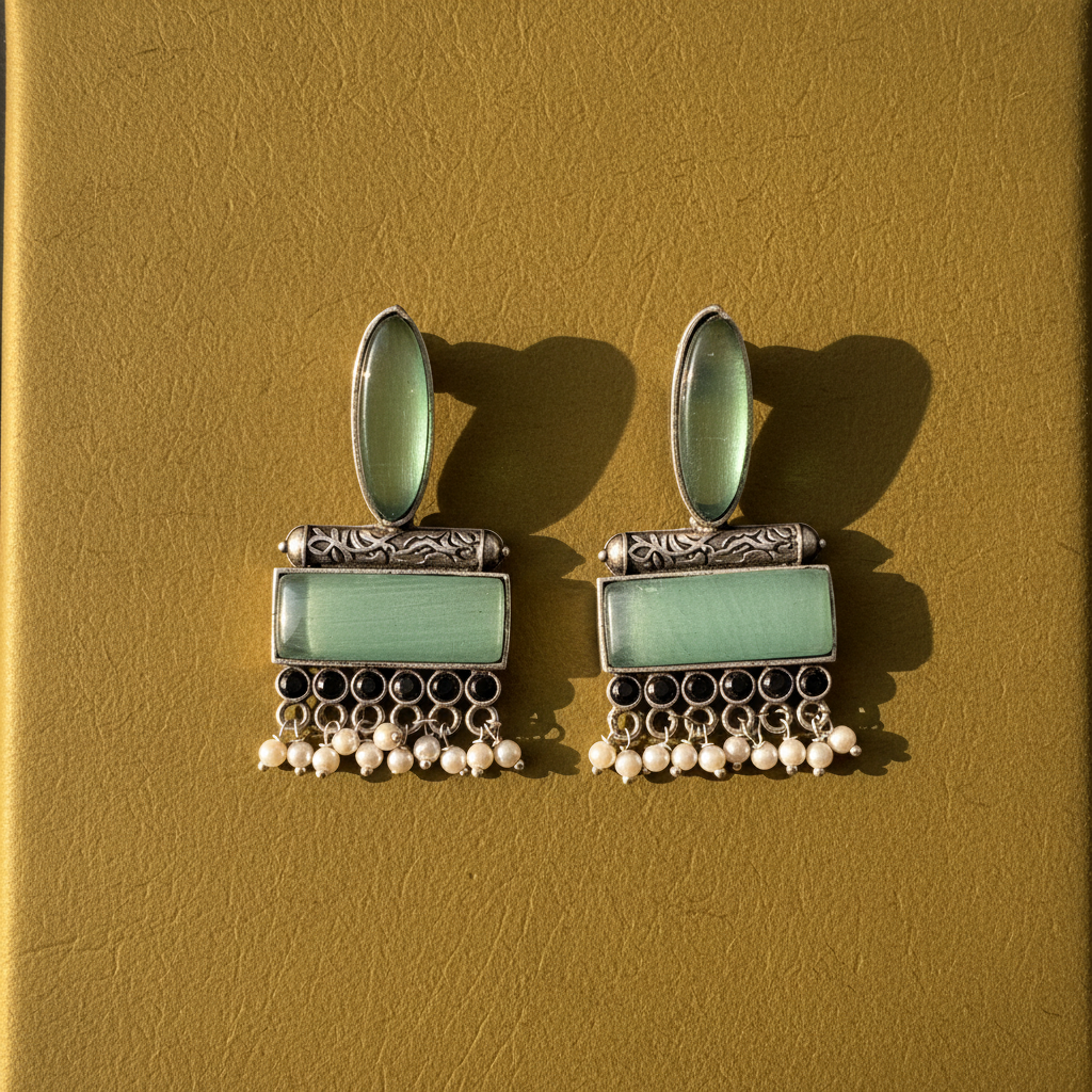 TURQUOISE CHANDRIMA SILVER PLATED EARRINGS