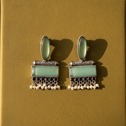 TURQUOISE CHANDRIMA SILVER PLATED EARRINGS