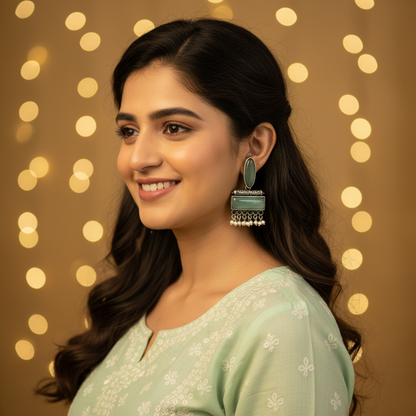 TURQUOISE CHANDRIMA SILVER PLATED EARRINGS