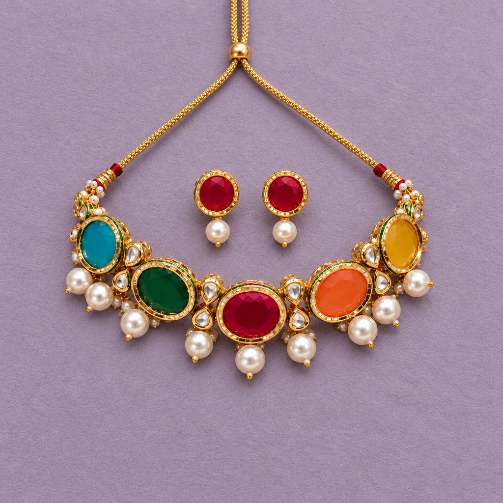 MULTICOLOR AGRIMA KUNDAN JEWELLERY SET