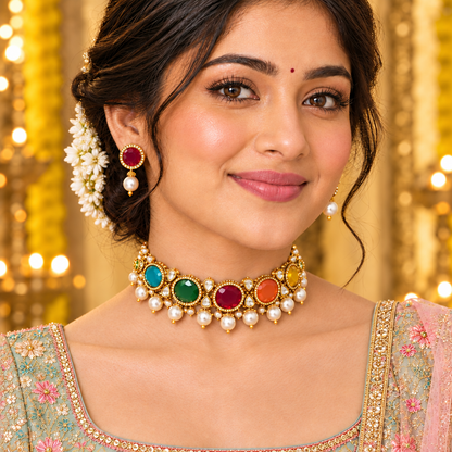MULTICOLOR AGRIMA KUNDAN JEWELLERY SET