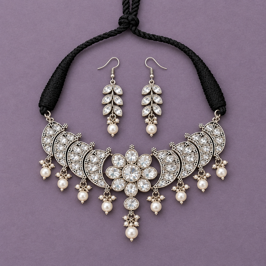 NAMYA SILVER PLATED JEWELLERY SET