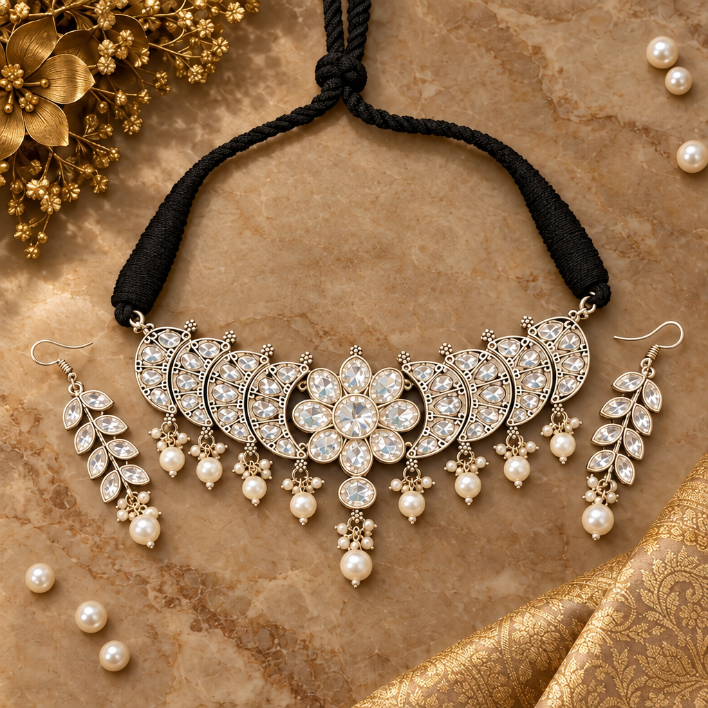 NAMYA SILVER PLATED JEWELLERY SET