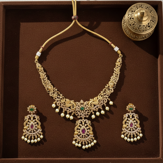 GOLDEN TREEYA TEMPLE JEWELLERY SET