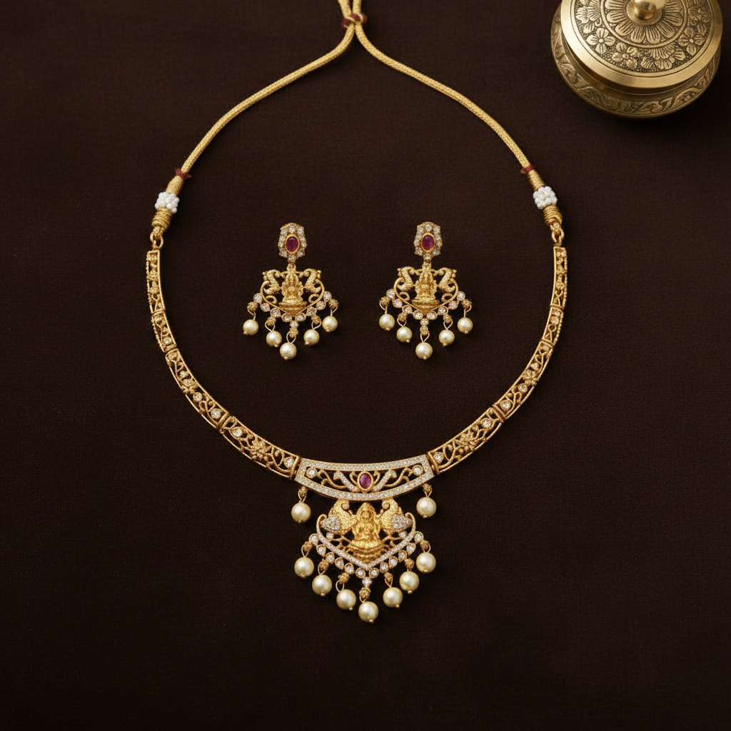 GOLDEN NEERTHI TEMPLE JEWELLERY SET