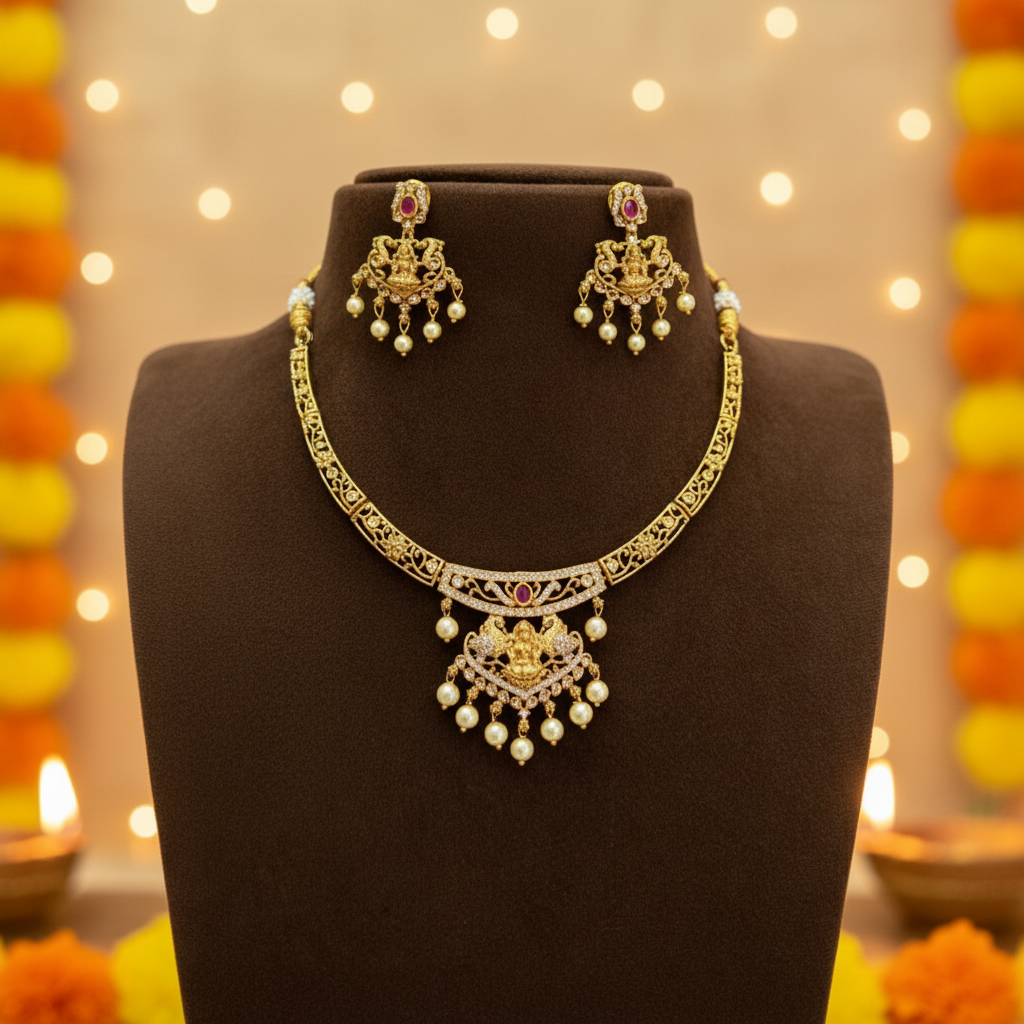 GOLDEN NEERTHI TEMPLE JEWELLERY SET