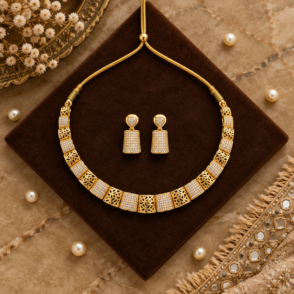 GOLDEN DHEETI ZIRCONIA JEWELLERY SET