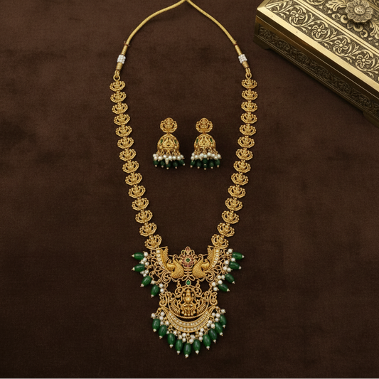 EMERALD VARUHI TEMPLE JEWELLERY SET