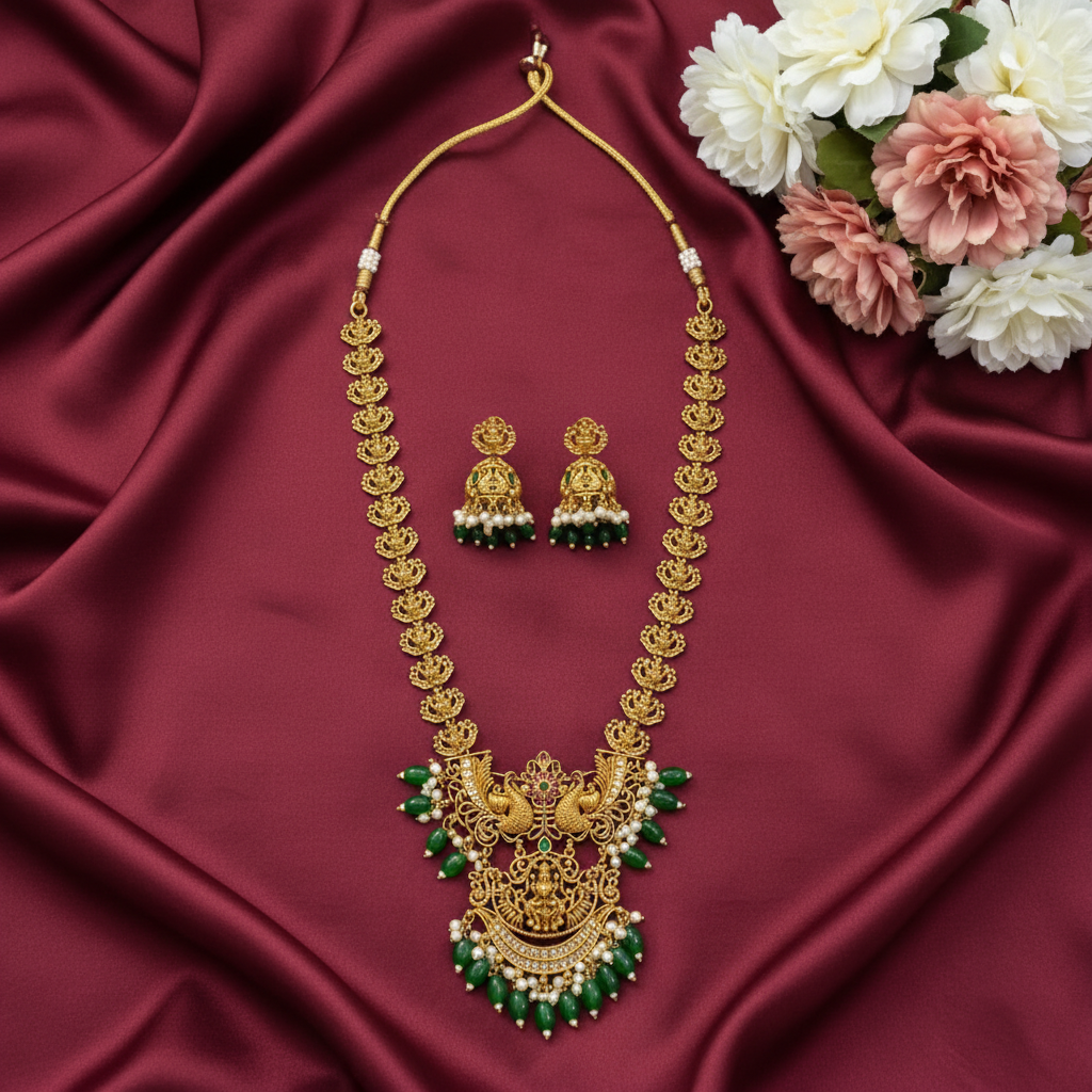 EMERALD VARUHI TEMPLE JEWELLERY SET