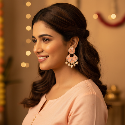 PEACH ARABIAN KUNDAN CHANDBALI EARRINGS