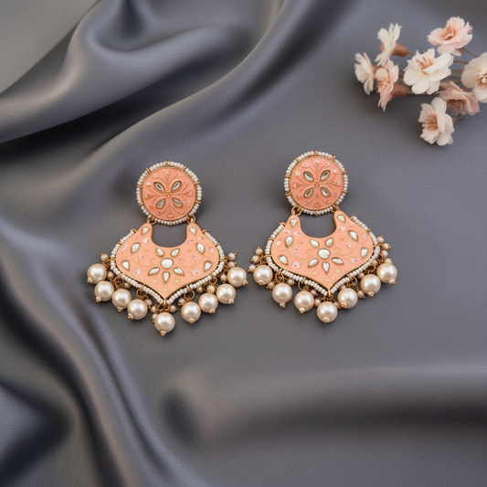 PEACH ARABIAN KUNDAN CHANDBALI EARRINGS