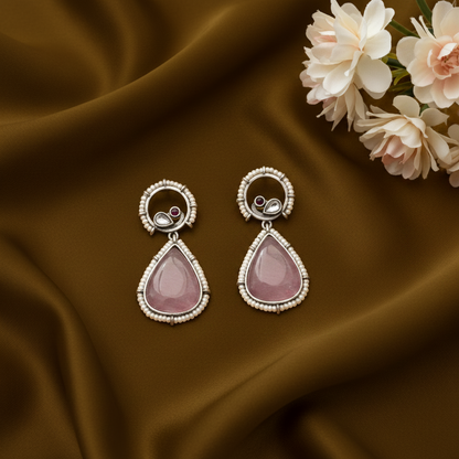 PINK ANALA  SILVER PLATED EARRINGS