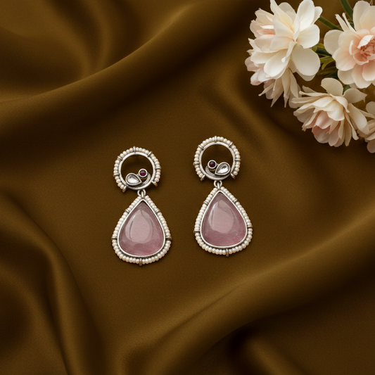 PINK ANALA  SILVER PLATED EARRINGS