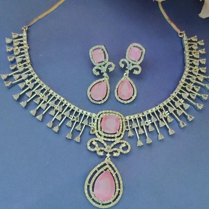 PINK NIHARIS AMERICAN DIAMOND JEWELLERY SET