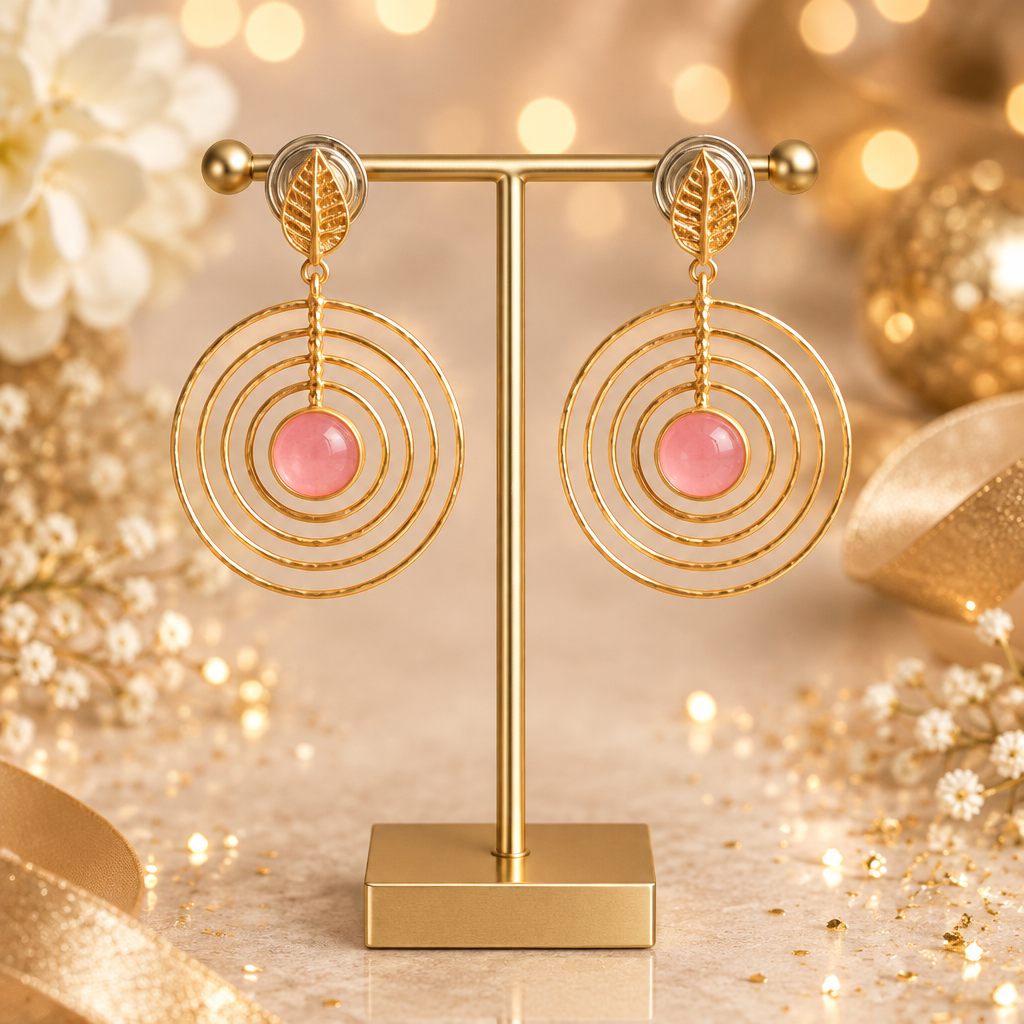 PINK SPIRAL STONE EARRINGS