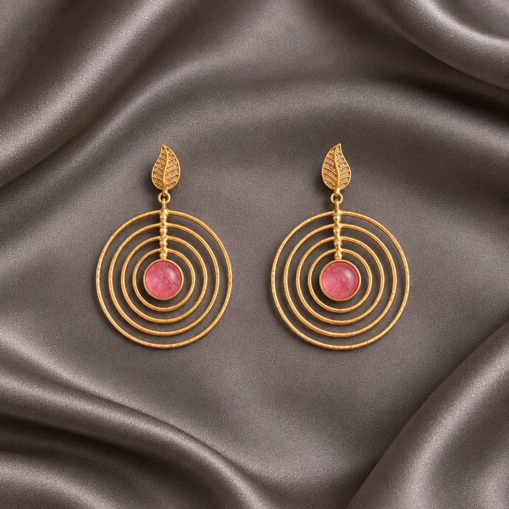 PINK SPIRAL STONE EARRINGS