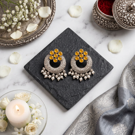 MUSTARD CHANDNI SILVER PLATED EARRINGS