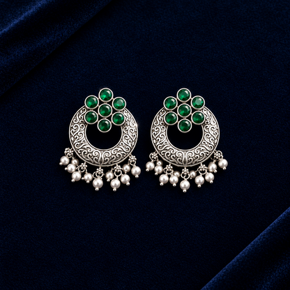 EMERALD CHANDNI SILVER PLATED EARRINGS