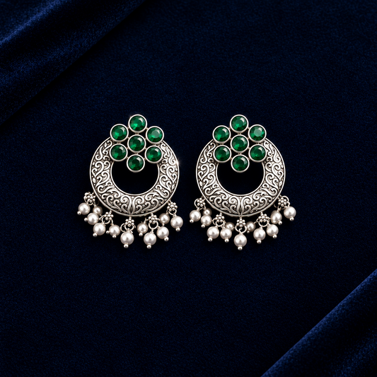 EMERALD CHANDNI SILVER PLATED EARRINGS